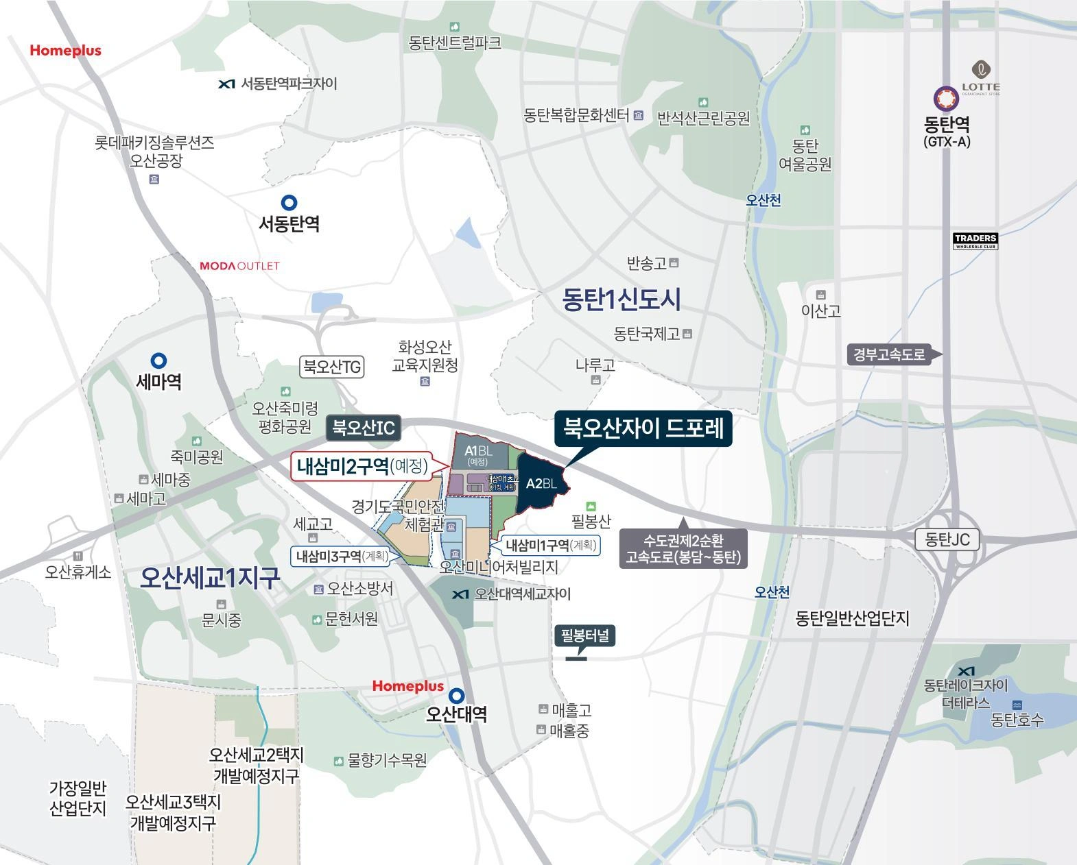 북오산자이 드포레 입지 지도